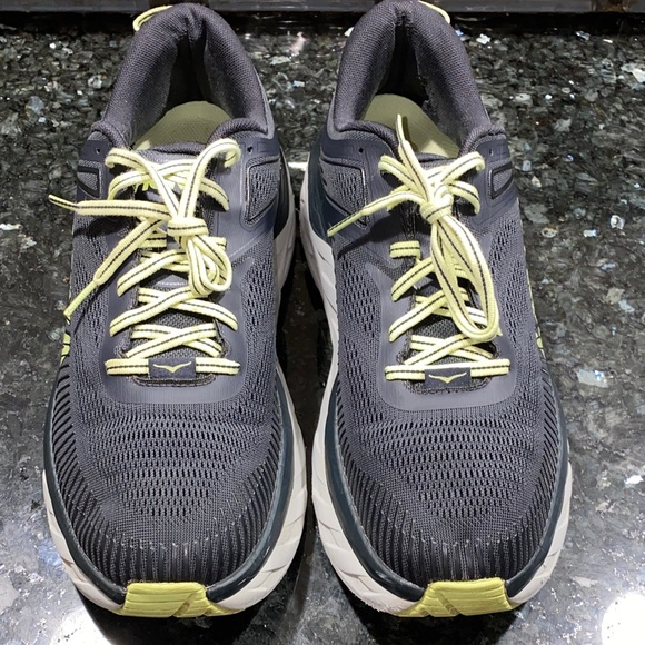 Hoka One One Bondi 7 Athletic Shoes Navy Blue White & Yellow Highlights Size 12 - Picture 3 of 12